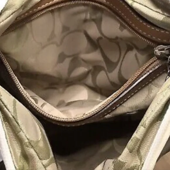 Vintage / Rare Coach Nylon Beige Handbag White Leather Handle Shoulder Bag - Picture 14 of 14